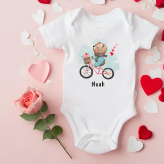 Personalised Hearts Cute Teddy Kids Valentines Day Baby Bodysuit