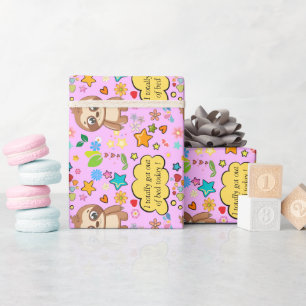 Personalised Hearts Floral Sloth Baby Shower Party Wrapping Paper