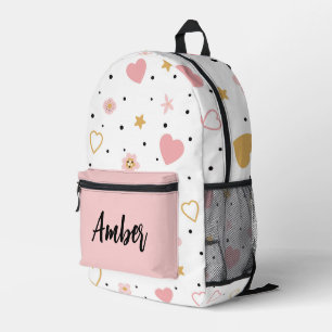 Personalised Hearts, Flowers and Polka Dots Printed Backpack