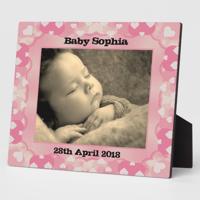 Personalised Hearts Frame Baby Photo Plaque (Side)