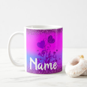 Personalised Hearts Glitter Design Coffee Mug