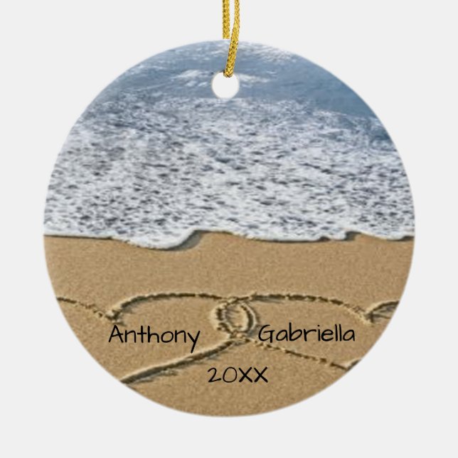 Personalised Hearts In The Sand Ornament (Front)