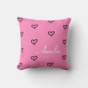 Personalised Hearts Pink Throw Pillow