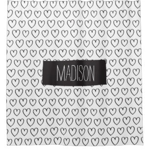 Personalised Hearts Shower Curtain-Black and White Shower Curtain