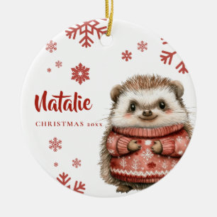 Personalised Hedgehog Christmas Snowflake Ceramic Ornament