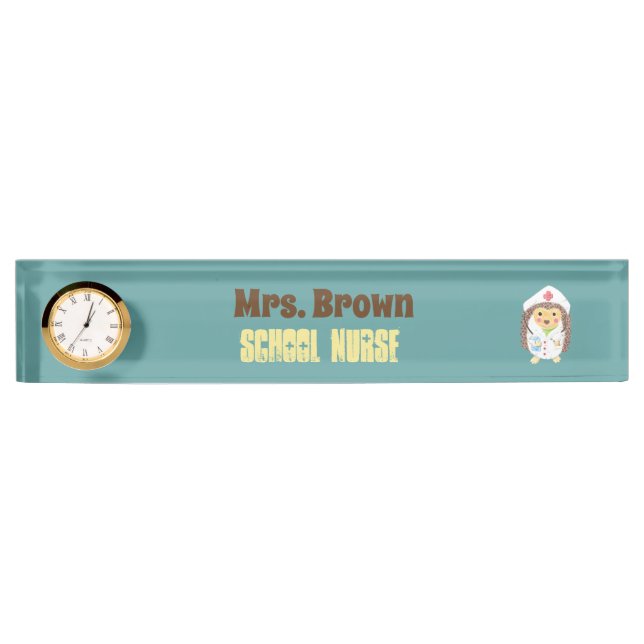 Personalised hedgehog school nurse desk nameplate (Front)