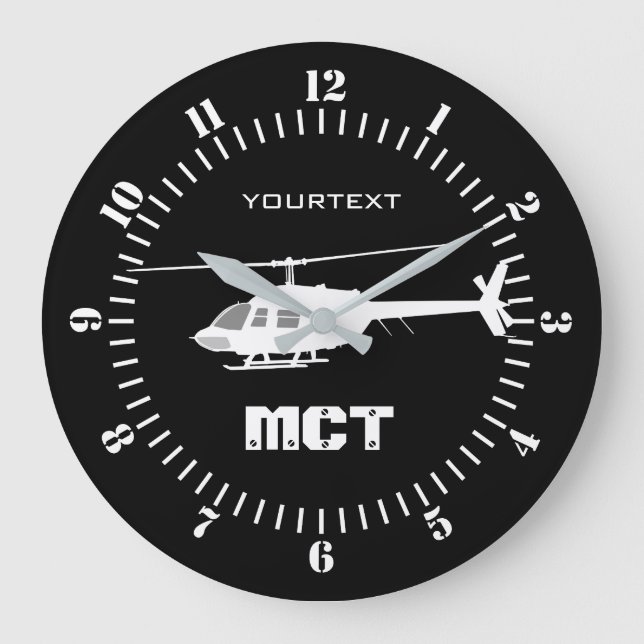 Personalised Helicopter Chopper Silhouette on a Large Clock (Front)