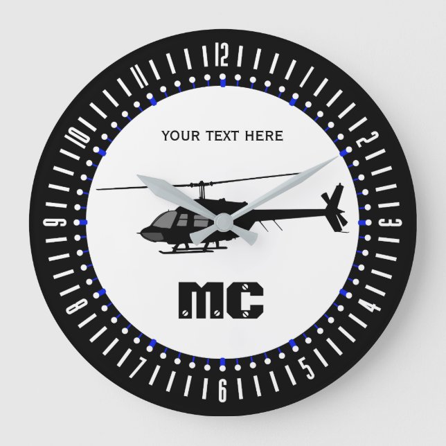 Personalised Helicopter Chopper Silhouette on a Large Clock (Front)