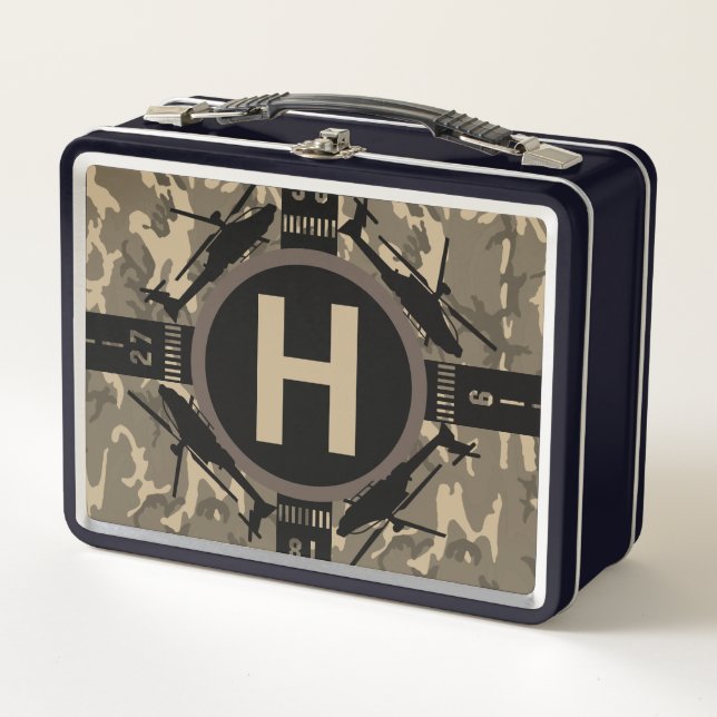 Personalised Helicopter Desert Camo Metal Lunch Box (Front)