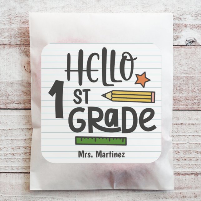 Personalised Hello 1st Grade Square Sticker (Personalize this back to school sticker with just a few clicks.)