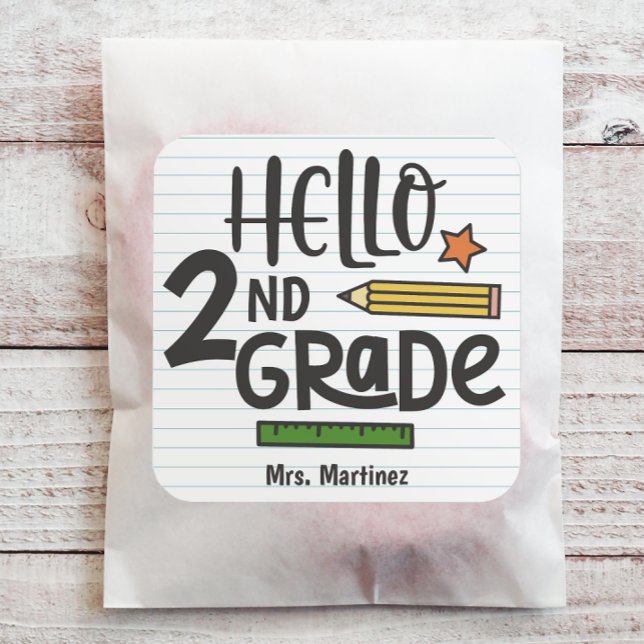 Personalised Hello 2nd Grade Square Sticker (Personalize this back to school sticker with just a few clicks.)