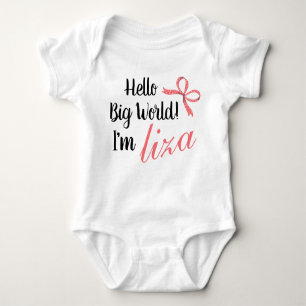 Personalised Hello Big World! I'm BABY NAME  Baby Bodysuit