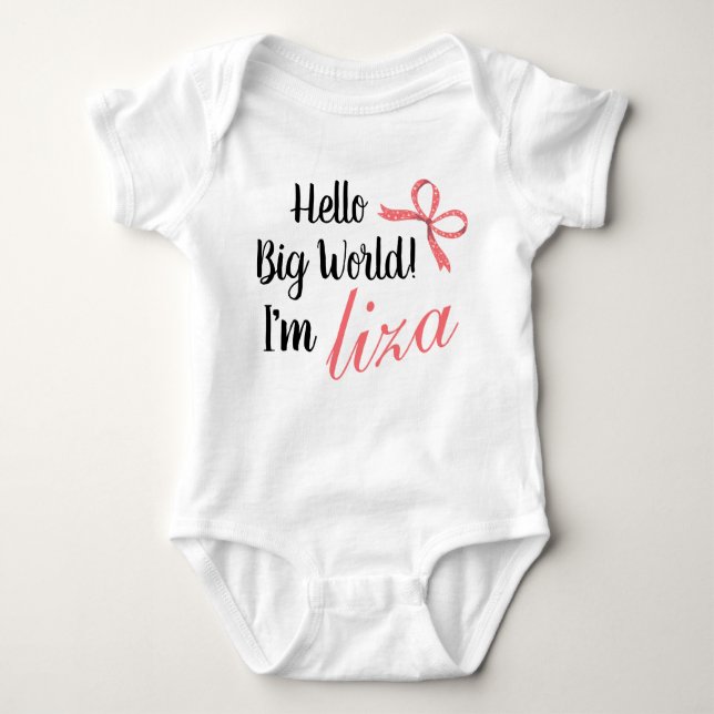 Personalised Hello Big World! I'm BABY NAME  Baby Bodysuit (Front)