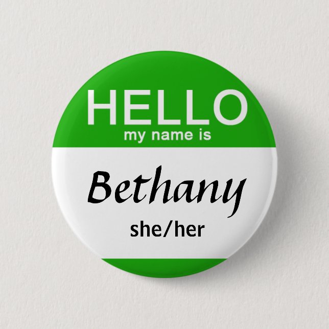 Personalised Hello My Name Is Custom Name Pronoun  6 Cm Round Badge (Front)