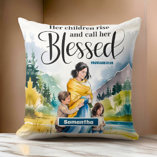 Personalised Her Children Rise Christian Women Cushion