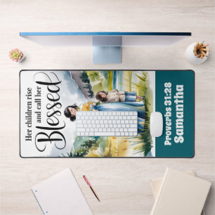 Personalised Her Children Rise Christian Women Desk Mat