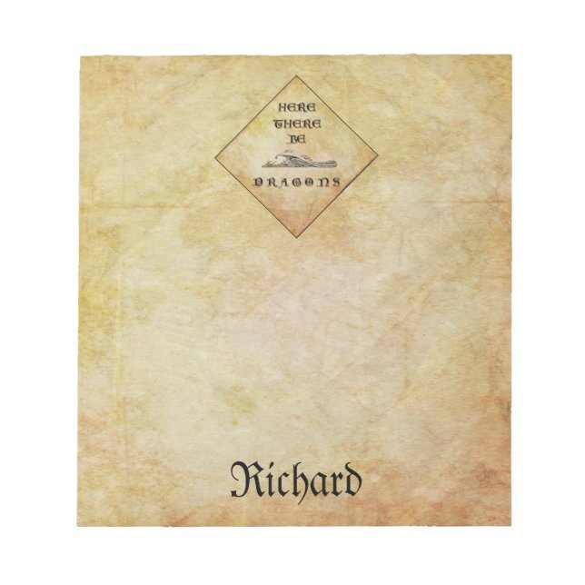 Personalised Here There Be Dragaons Notepad (Front)