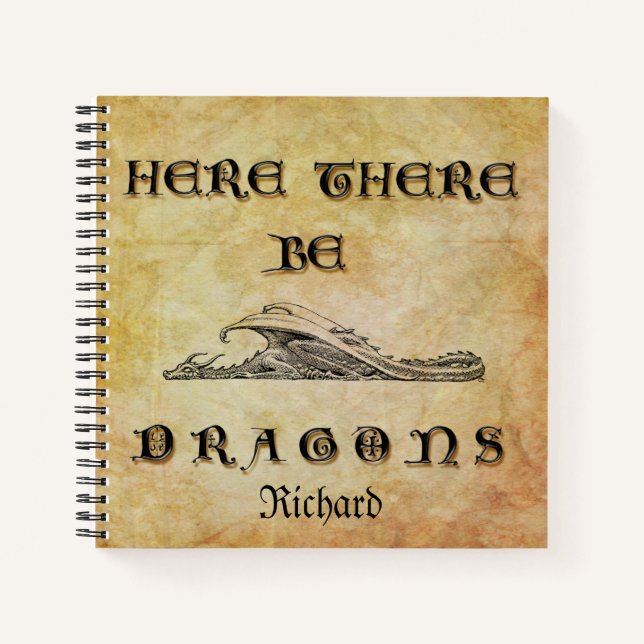 Personalised Here There Be Dragons Notebook (Front)