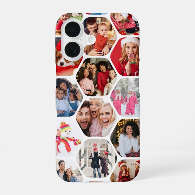 Personalised Hexagon Multi Photo Collage iPhone 16 Case (Back)