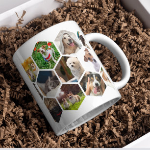 Personalised Hexagon Pet Photo Collage Dog & Cat L Coffee Mug