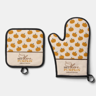 Personalised Hey There Pumpkin Apron Oven Mitt & Pot Holder Set