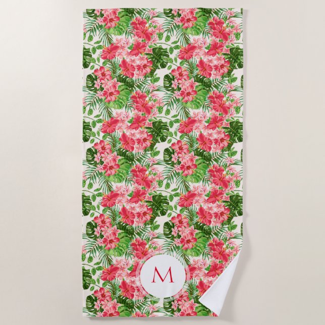 Personalised Hibiscus Flower Monogram Beach Towel (Front)