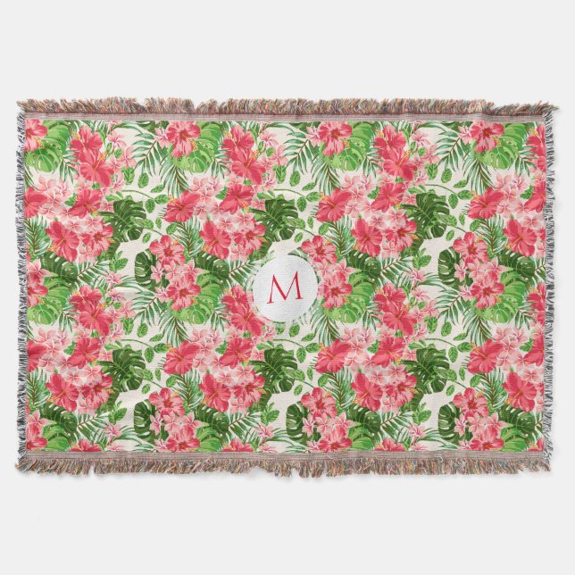 Personalised Hibiscus Flower Monogram T Blanket (Front)