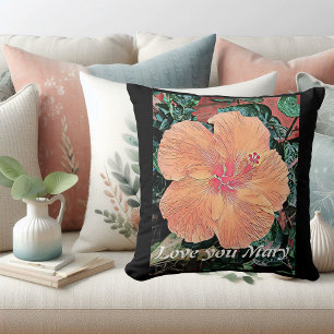 Personalised Hibiscus Watercolor Throw Pillow