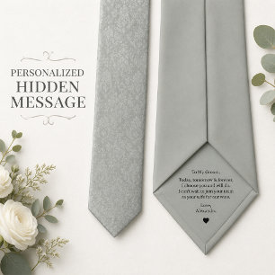 Personalised Hidden Message Silver Damask Wedding Tie