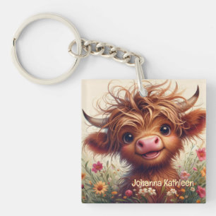Personalised Highland Cow Acrylic Keychain