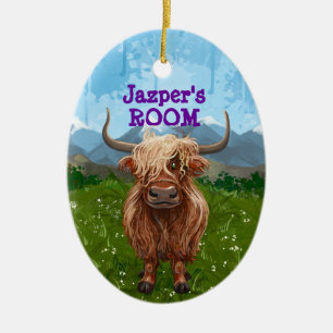 Personalised Highland Cow Coming and Going Ceramic Ornament
