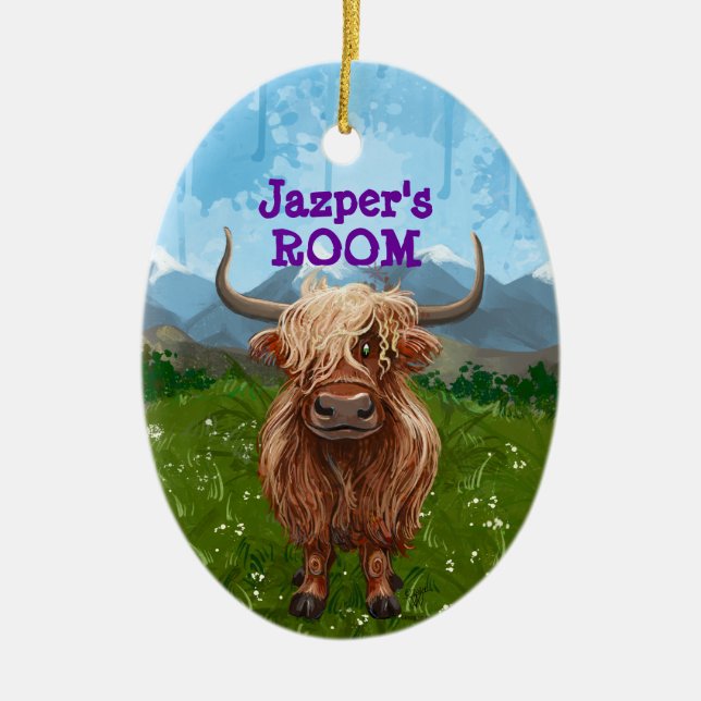 Personalised Highland Cow Coming and Going Ceramic Ornament (Front)