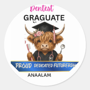 Personalised Highland Cow Dental Hygienist Graduat Classic Round Sticker