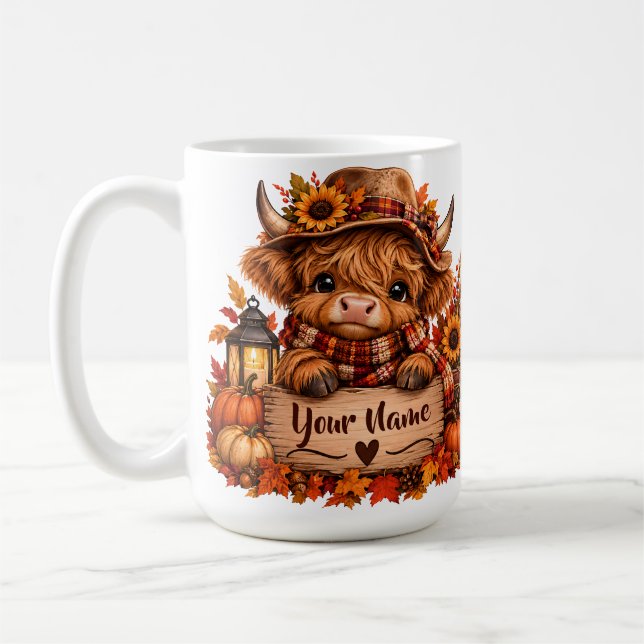 Personalised Highland Cow Fall Mug (Left)