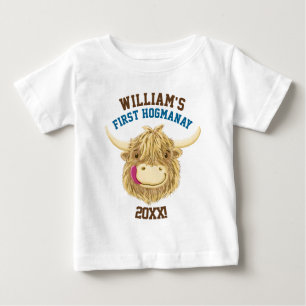 Personalised Highland Cow First Hogmanay Baby T-Shirt