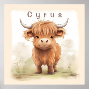 Personalised highland cow nursery wall art