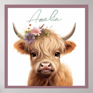 Personalised highland cow nursery wall art