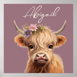 Personalised highland cow nursery wall art