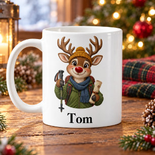 Personalised Hiker Christmas Mug Cute Reindeer