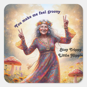 Personalised Hippie Boho Grandma Custom Mushrooms  Square Sticker