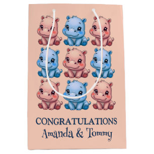 Personalised Hippo Baby Shower Pink Medium Gift Bag