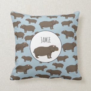 Personalised Hippopotamus Hippo Pattern Cushion