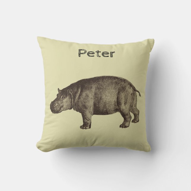 Personalised Hippopotamus  On Cream Cushion (Front)