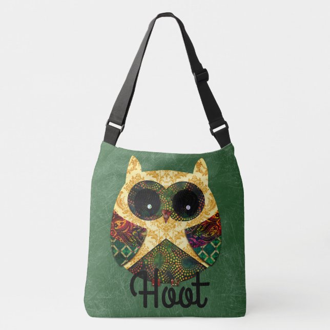 Personalised Hippy Owl Boho Bohemian Bird Custom Crossbody Bag (Front)