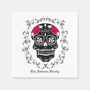 Personalised Hipster Black & Pink Sugar Skull Napkin
