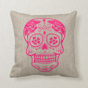 Personalised Hipster Sugar Skull Neon Pink Cushion