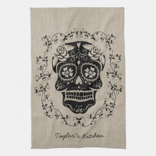 Personalised Hipster Sugar Skull Tea Towel