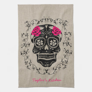 Personalised Hipster Sugar Skull Tea Towel