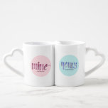 Personalised His and Hers Pastel Coffee Mug Set<br><div class="desc">Looking for a unique gift? This design is perfect for most occasions - anniversary,  wedding couples  or just good friends. Each mug can be personalised with your name and the words mine and yours have been hand written in a decorative calligraphy style in pastel pink and blue.</div>