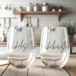 Personalised His And Hers  Stemless Wine Glass<br><div class="desc">Toast to love and laughter with our charming His and Hers wine glasses, meticulously crafted to add a touch of elegance to your romantic evenings together. Made from premium glass, each glass is delicately etched with 'His' and 'Hers' in a beautiful script font, creating a personalised touch that celebrates your...</div>